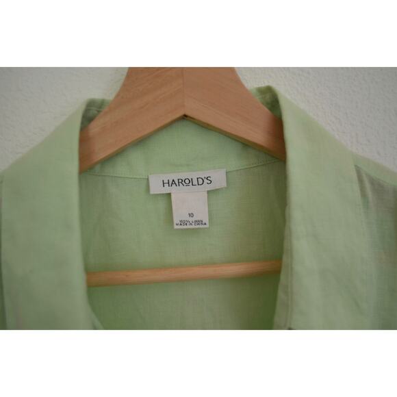 Vintage Lime Green Linen Button Up Collared Tank Size Large - Picture 4 of 5